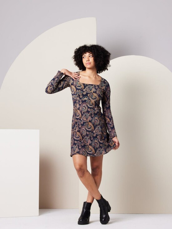 Known Supply Dresses & Skirts - Known Supply Blue Paisley Long Sleeve Mini Dress